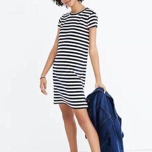 Madewell Texture & Thread Velvet Striped Tee Dress Blue&White - XL